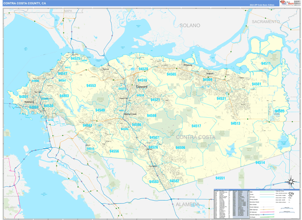 Contra Costa County, CA Zip Code Wall Map
